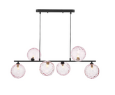 Spiral 6 Light Bar Pendant Matt Black Pink Glass